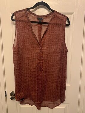 Sears Women's Sleeveless Sheer Blouse in Wine Red  Print